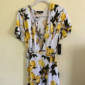 Lulus Lemon Print Wrap Dres